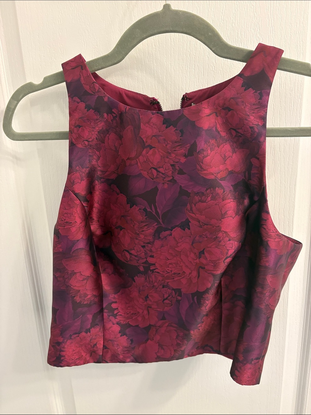 Sachin + Babi Floral Jacquard Wine and Plum Crop Top